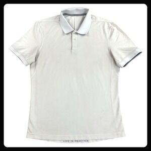 Lululemon Live In Practice Polo Shirt Mens M White Performance Short Sleeve